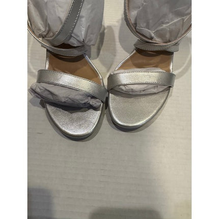 Lauren Ralph Lauren Gabriele silverc Leather stiletto Sandals heels Nwob 9.5