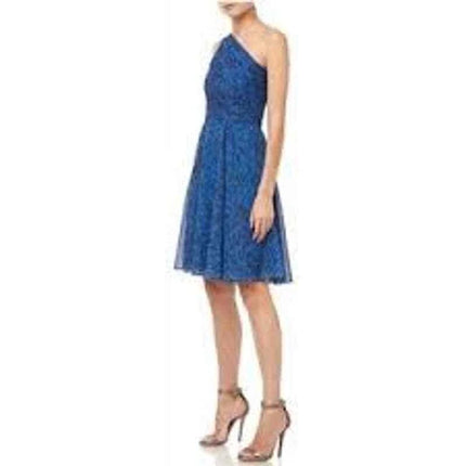 HALSTON HERITAGE Ruched One-shoulder Dress Gemstone Heathered Texture 12