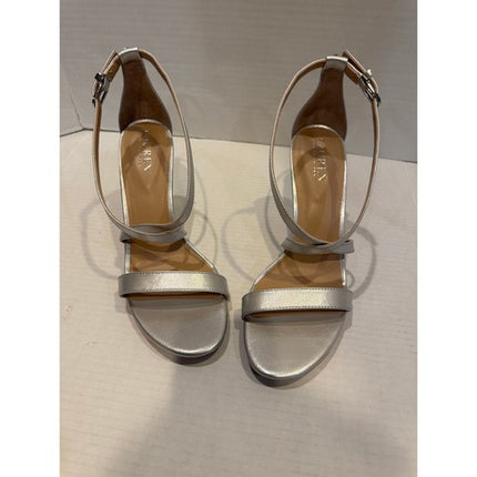 Lauren Ralph Lauren Gabriele silverc Leather stiletto Sandals heels Nwob 9.5