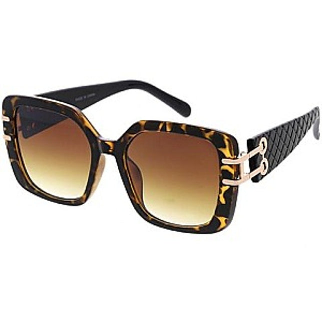 Women's High Fashion UV400 Tortoiseshell frame Gold link Temple Sunglasses