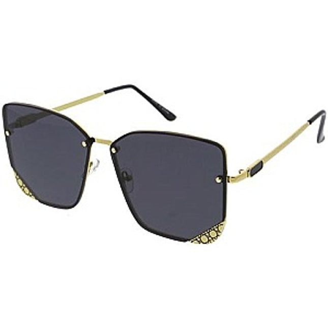 UV400 Rimless Gold Trim Steel Frame Sunglasses Amber Unisex New