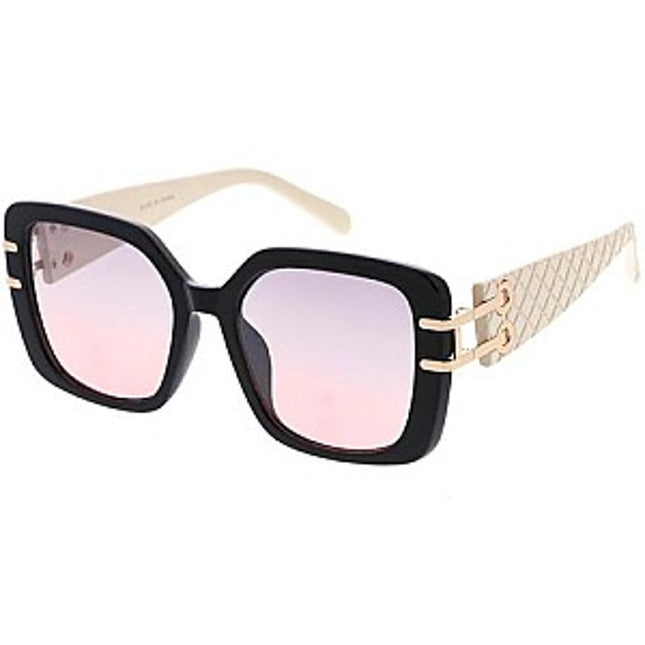 Women's High Fashion UV400 Sunglasses White Textured frame light amber Lens
