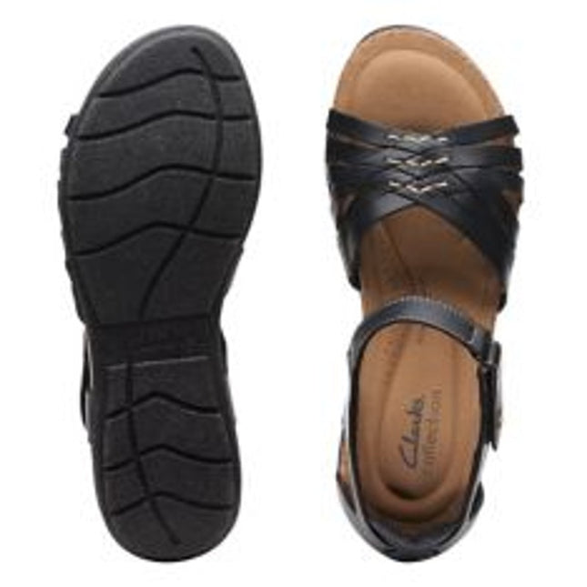 Clarks Collection Leather women sling-back Sandals-Roseville Cove black 9M