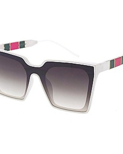UV 400 ProtectionTrendy Luxury Side Striped Square Sunglasses White